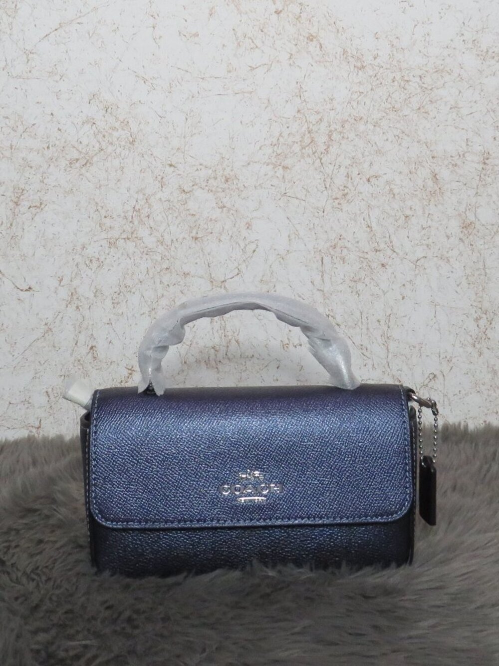 Coach Metallic Signature Mini Josie Top Handle Crossbody (Navy Blue)